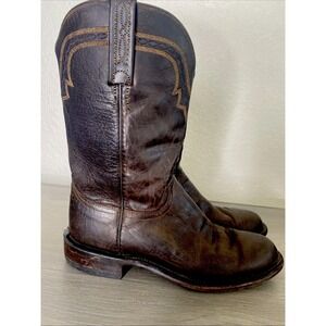 Lucchese Jasper Mens Western‎ Boots Lonestar 7.5D Chocolate Burnished Mad Dog